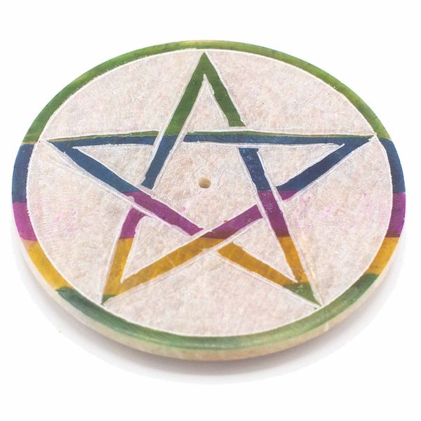 Porte-Encens Disque en Stéatite 8 cm - Pentagramme