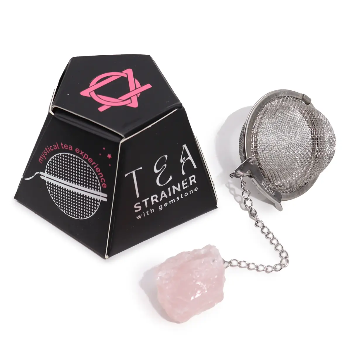 Raw Crystal Gemstone Tea Strainer - Rose Quartz — Tea · GlowDuty apothecary