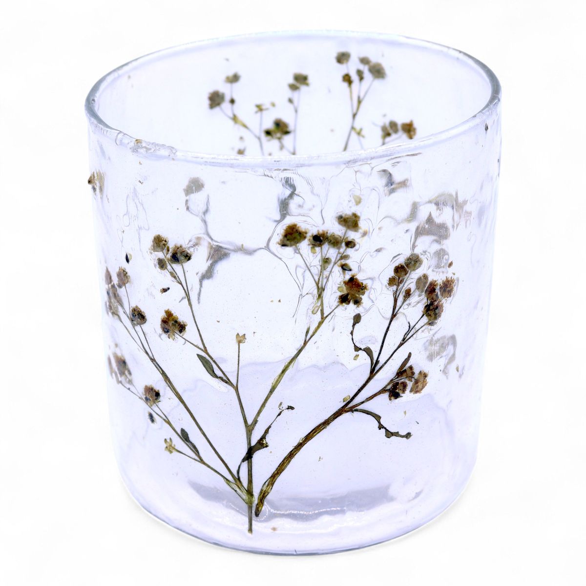 Castiçal reto de vidro floral natural - Margarida  - (8x8 cm)