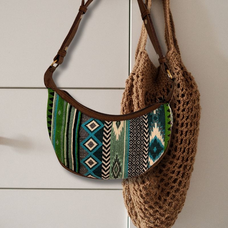 Sac Hobo en Jacquard - Vert Audacieux (sangle marron)