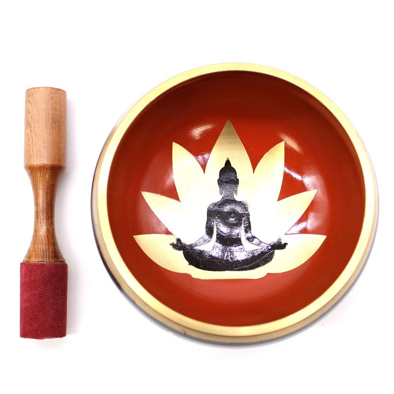Großes Buddha-Klangschalen-Set, Schwarz/Orange, 14 cm