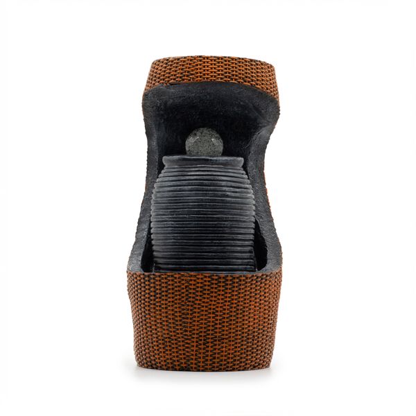 Gran fuente de agua - 24x22x48 cm - Bola de cristal que cambia de color en una urna griega dentro de una cesta