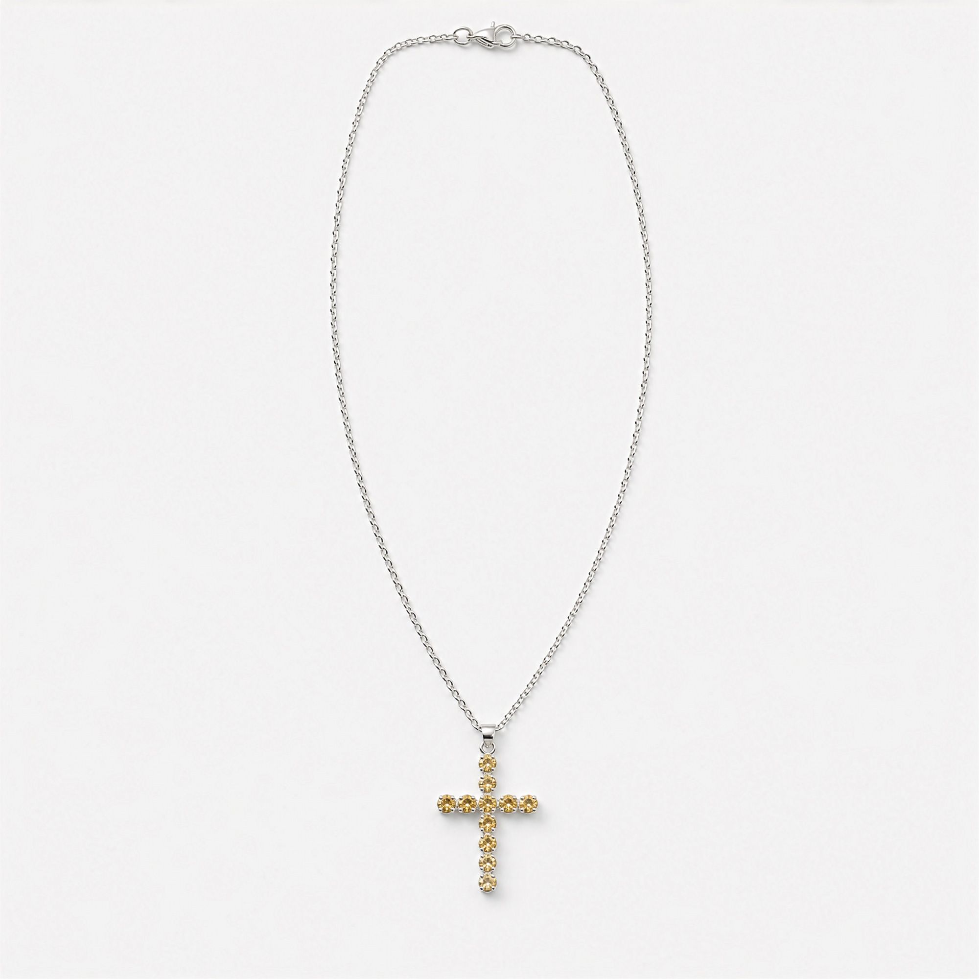 Colgante devocional indio - plateado (cadena de 45 cm) - crucifijo de citrino