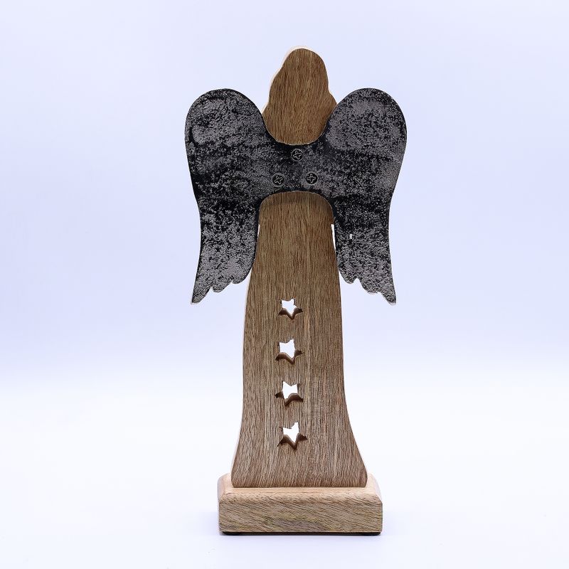 Large Mango Wood Star Angel Metal Wings & Enamel Detail - 30cm