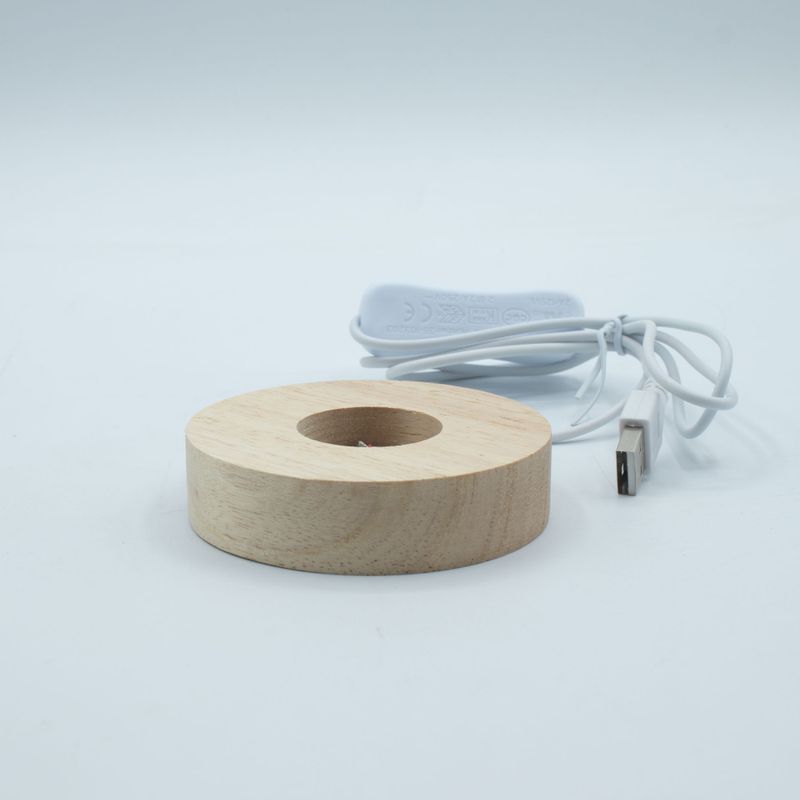Дерев'яна LED-підставка з USB Кругла 8 см  - Багатокольорове Світло