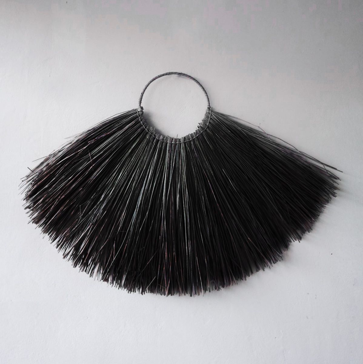 Leque grande de algas marinhas para decoração de parede - Preto