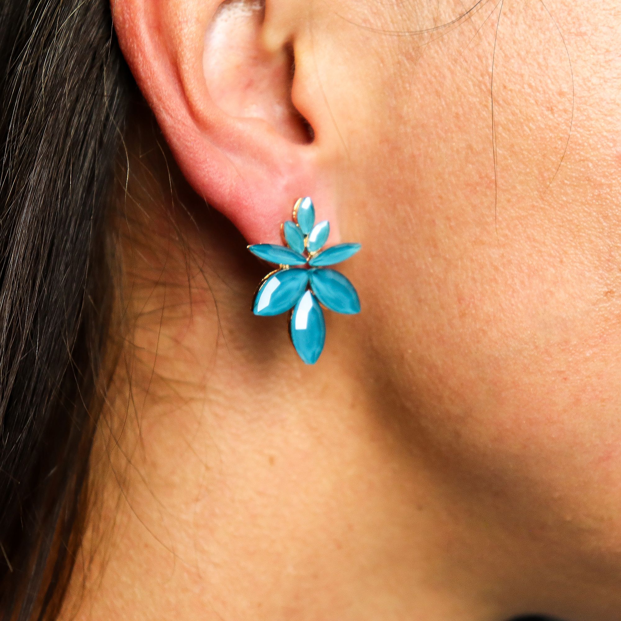 Brincos de Vidro Vintage - Flores - Verde Petróleo