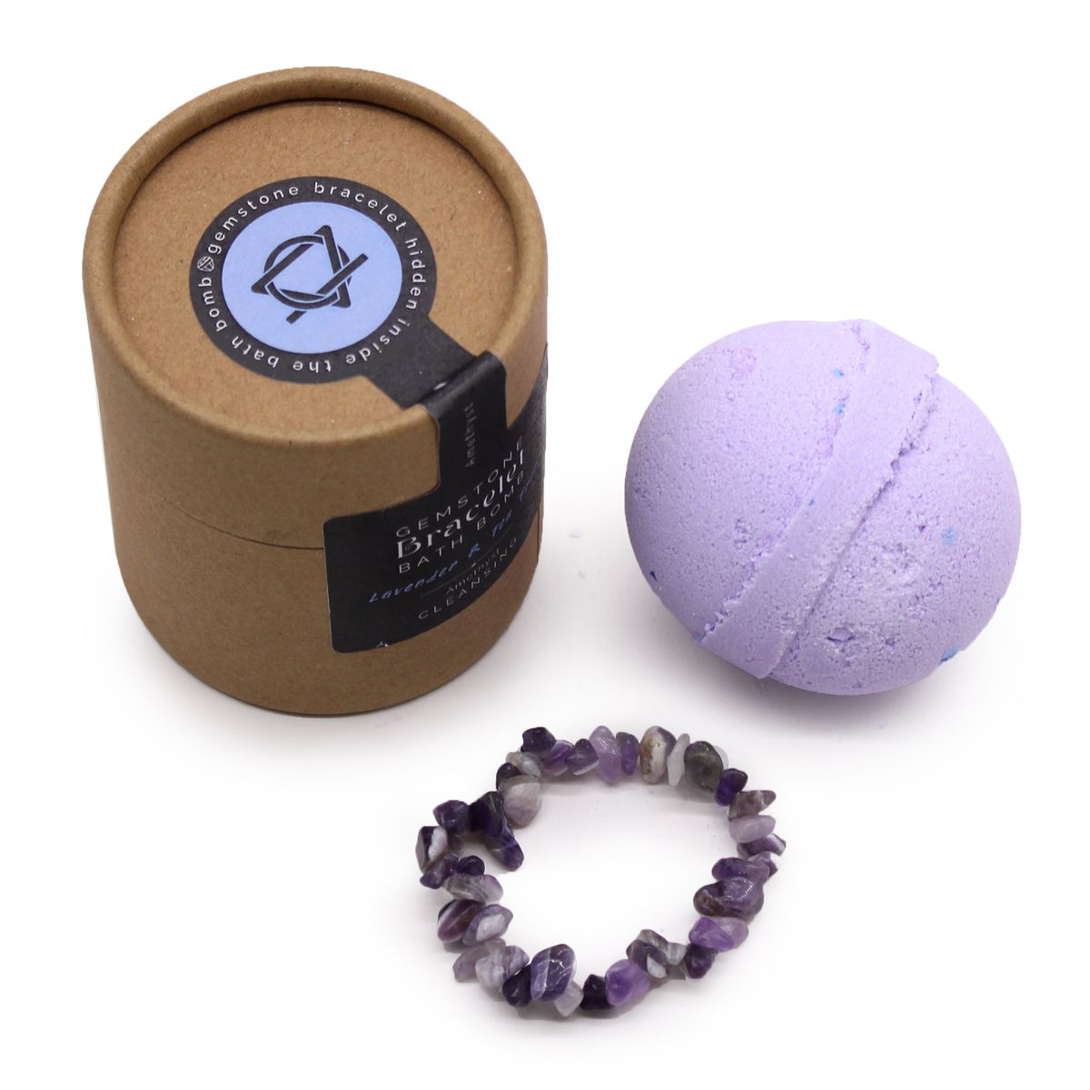 Bomba de banho com pulseira de pedras de ametista