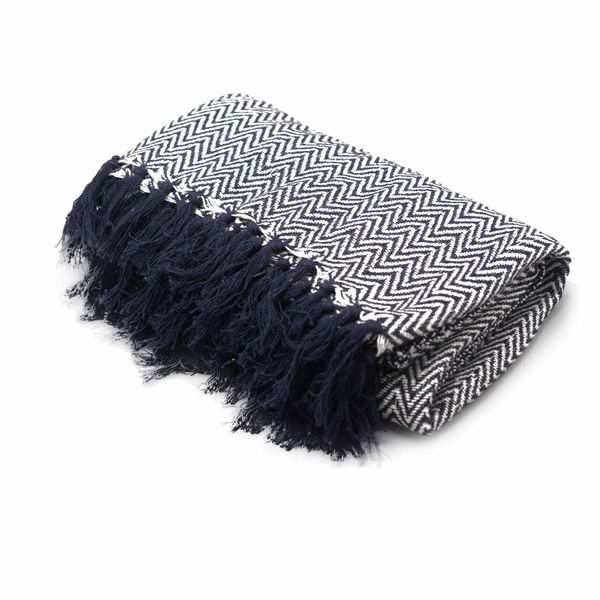 Boho Bekvämt Överkast - 125x150cm - Marinblå Sicksack