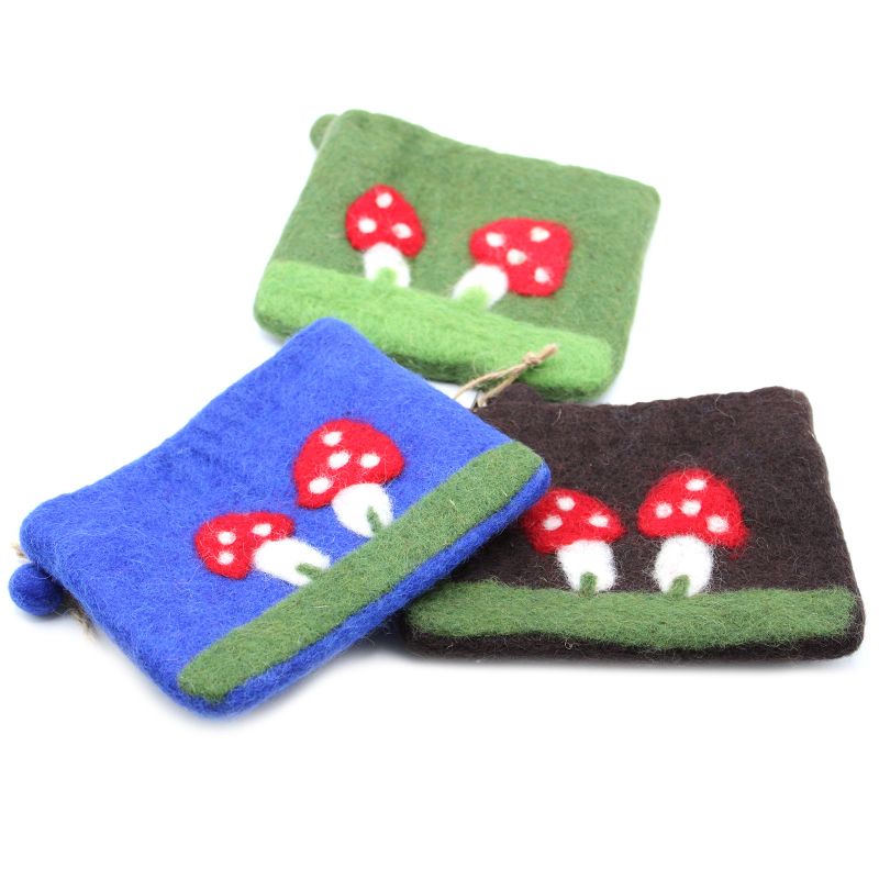 Pochette à glissière en feutre naturel (asst) - Mystic Champignon