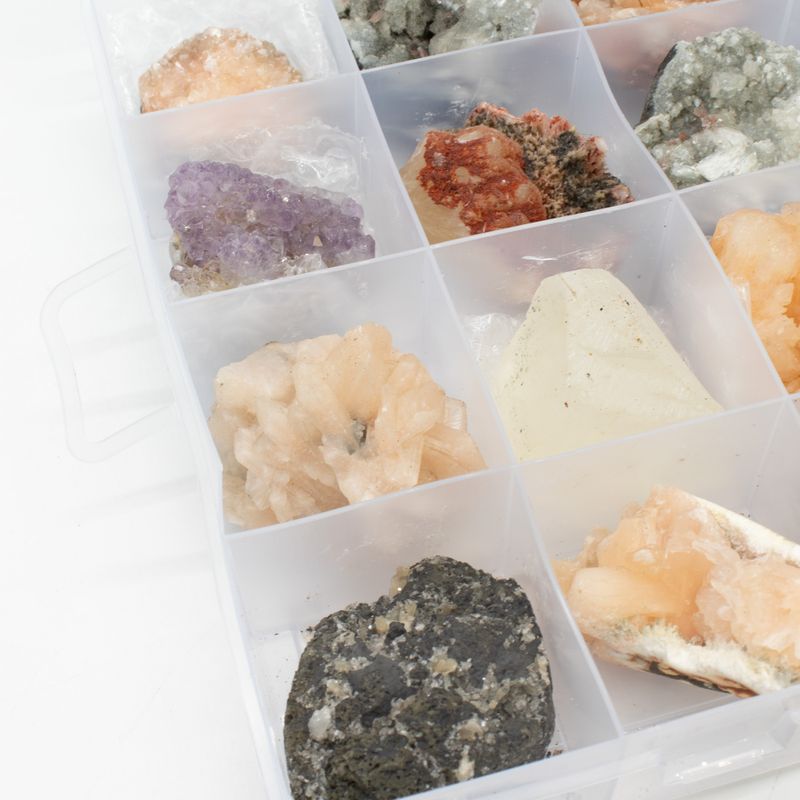 Mineral Specimens - 24 pieces of Mixed Indian Zeolites in a Display