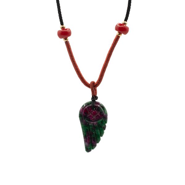 Cord Necklace Gemstone Pendant - Morganite Angel Wing