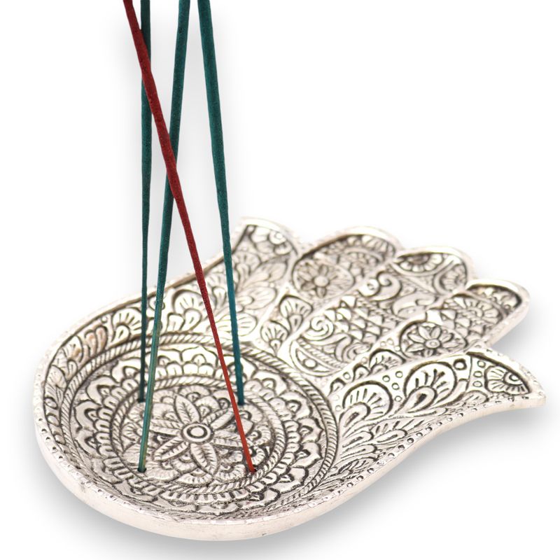 Porte-encens Hamsa en aluminium poli grand modèle 18x13cm