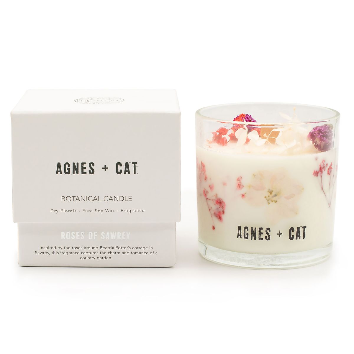 Vela de cera de soja botânica Agnes + Cat - Roses of Sawrey