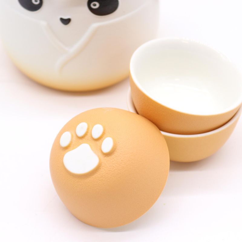 Ensemble Théière Panda et Trois Tasses - Orange