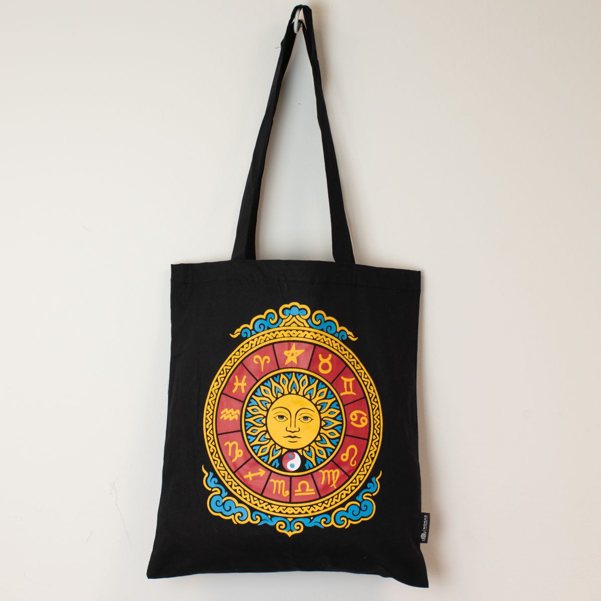 Mala tote icónico e clássico - Sol do Zodíaco - Preto 6 oz