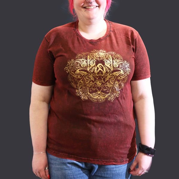 Majica Kratkih Rukava "Stone Washed" (XL) – Hamsa – Kestenjasta