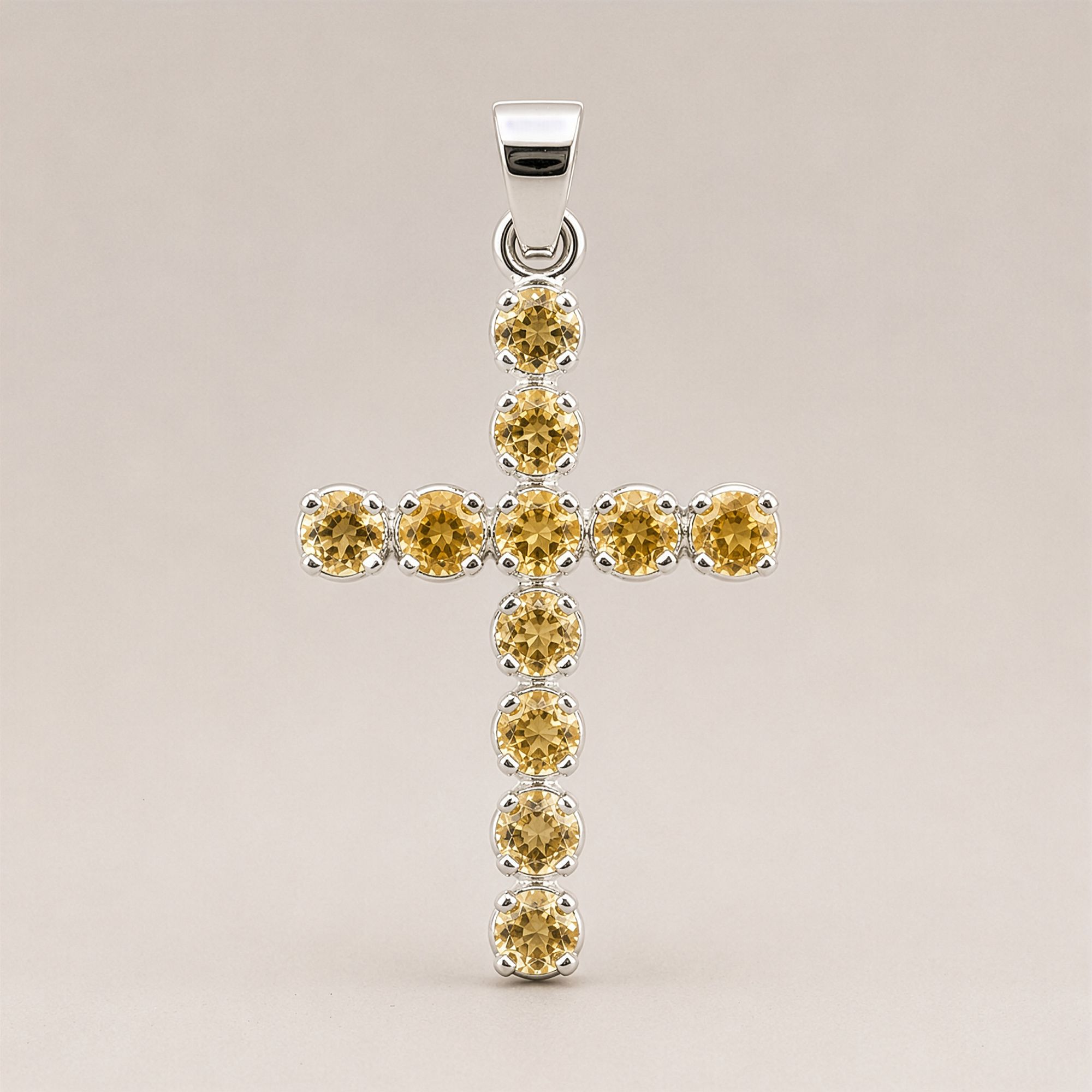 Colgante devocional indio - plateado (cadena de 45 cm) - crucifijo de citrino