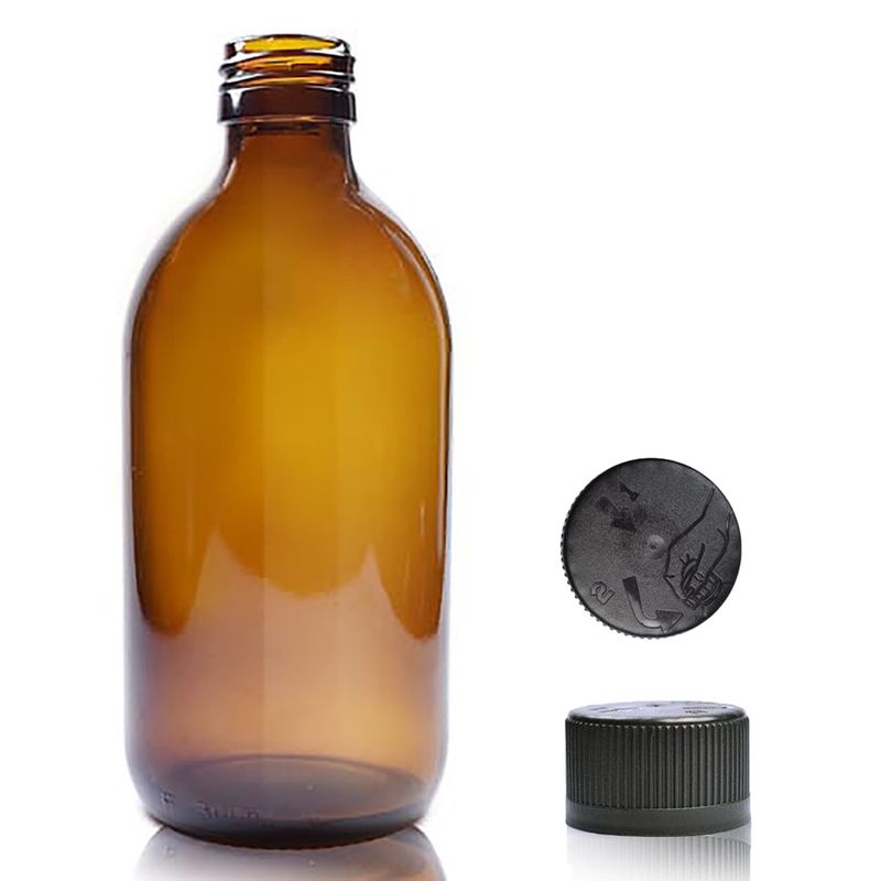 300ml Jantarová Skleněná Lékovka - Bez Uzávěru