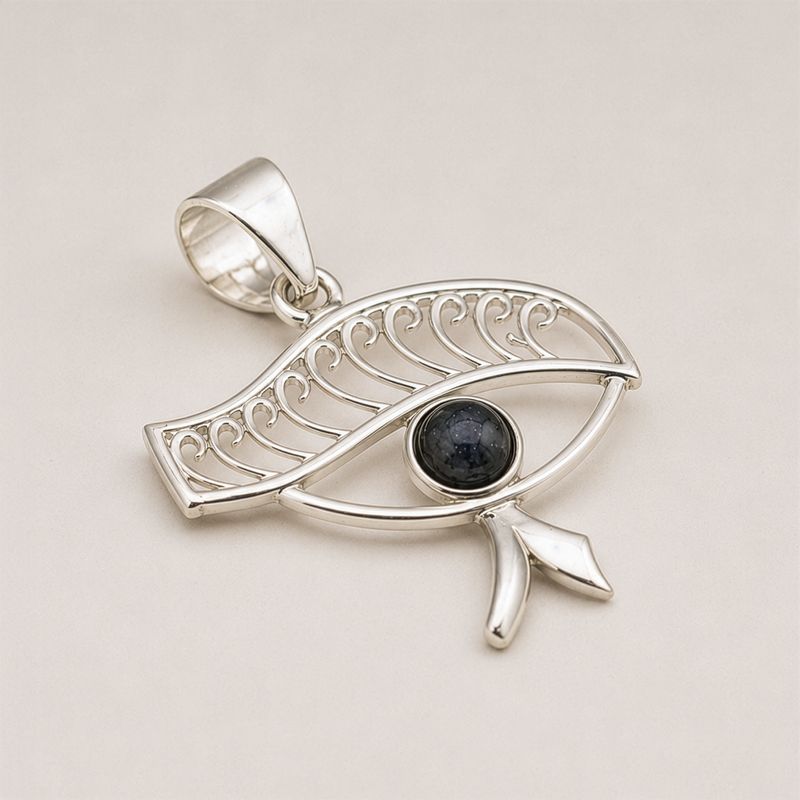 Indian Devotional Pendant - Silver Plated (45cm Cord)- Cleopatra Eye - Iolite
