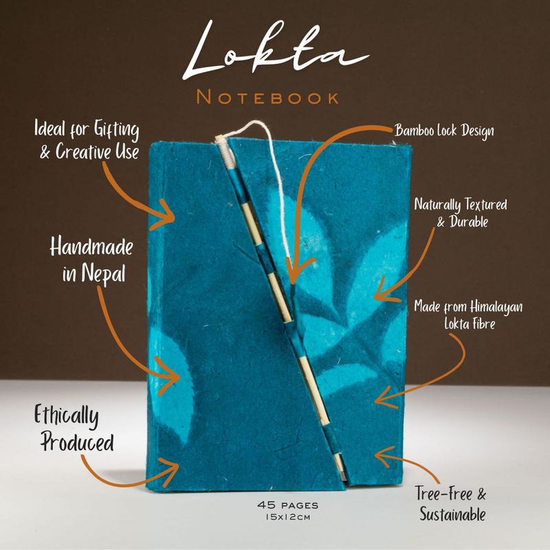 Med Lokta Bold Floral Bamboo Lock Notebook (15x12cm) - 45 leafs - Midnight Blue