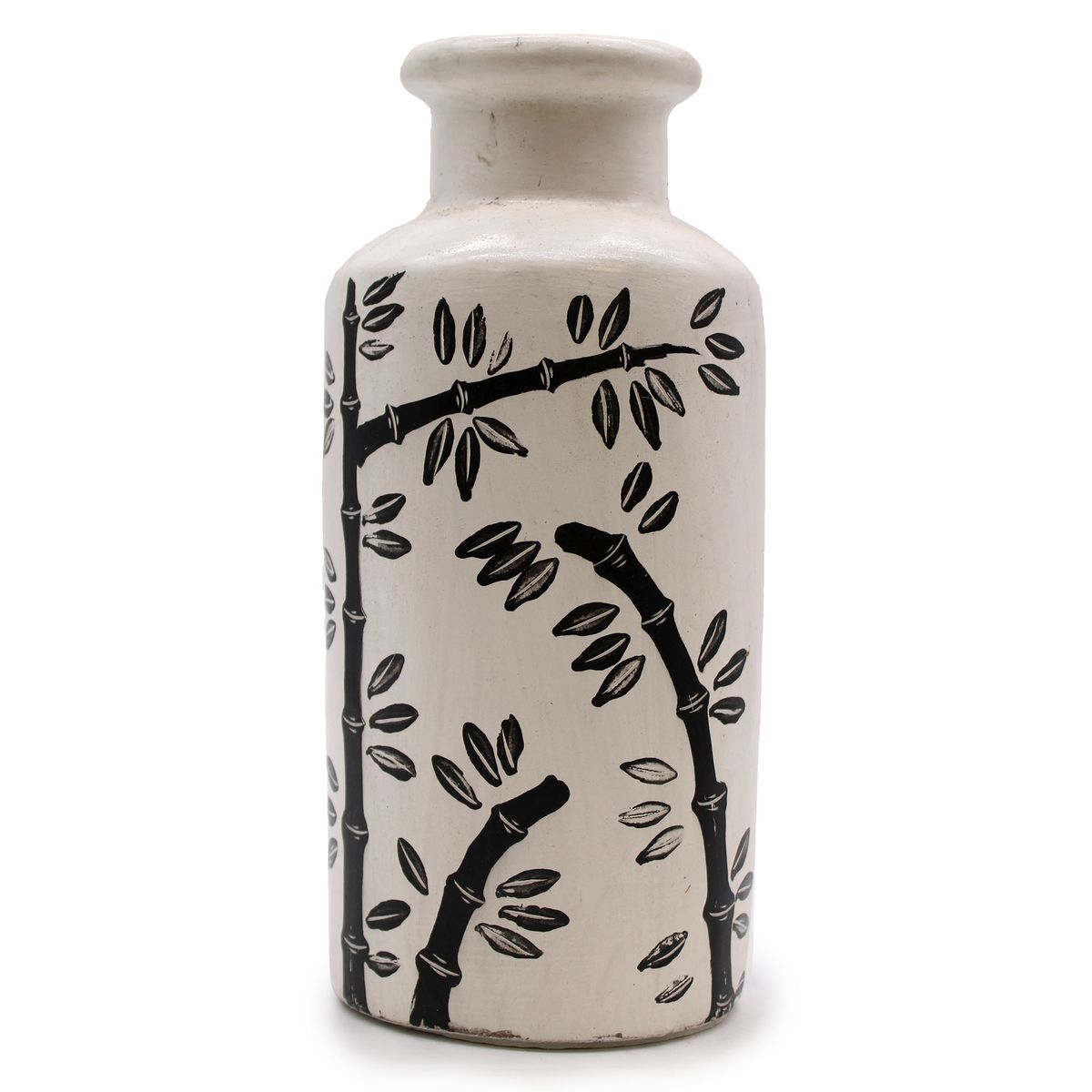 Vaso de cerâmica retro com motivo de bambu - Natural