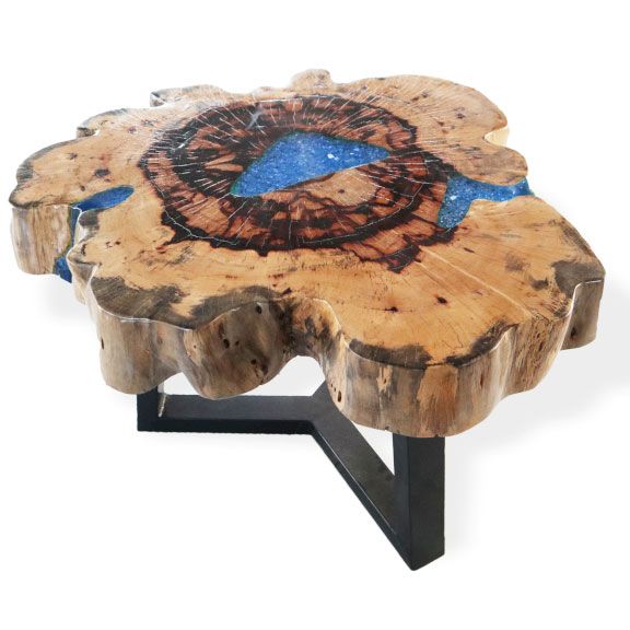 Mesa de café em tamarindo e resina - Azul-celeste