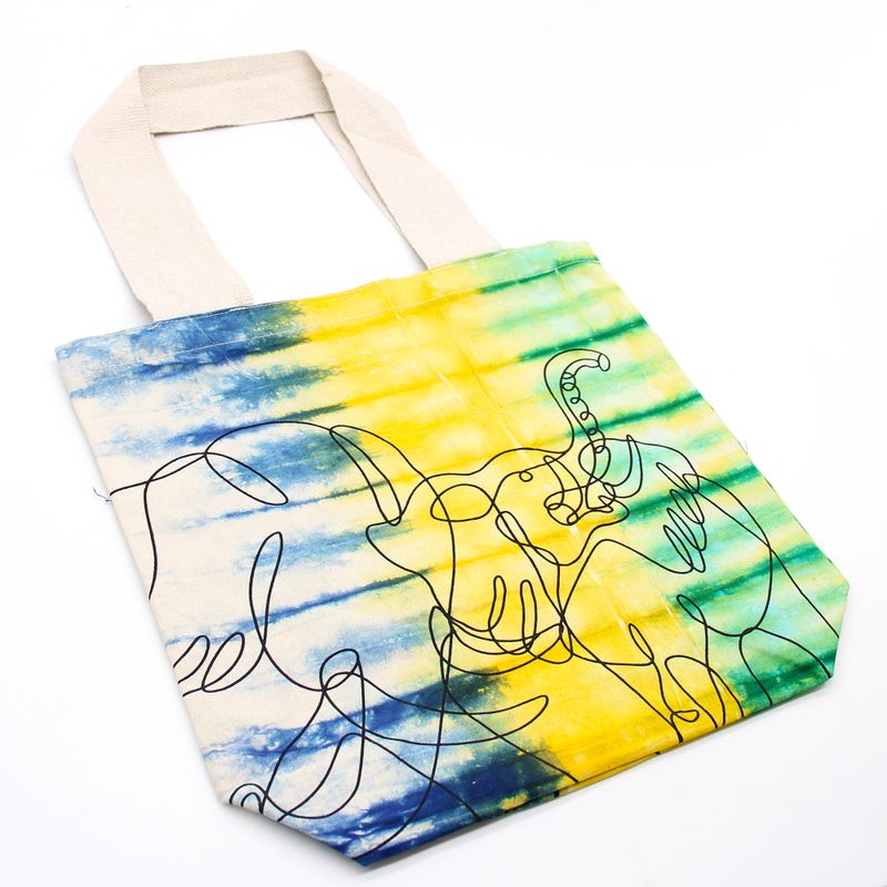 Bavlněná Taška (6oz) - 38x42x12cm - Slony - Vícebarevná - Přírodní Popruhy