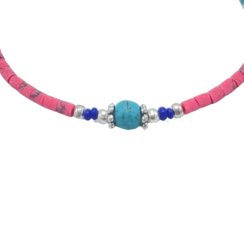 Nepalese Extra Fine Gem Bracelet - Pink Coral & Turquoise Beads