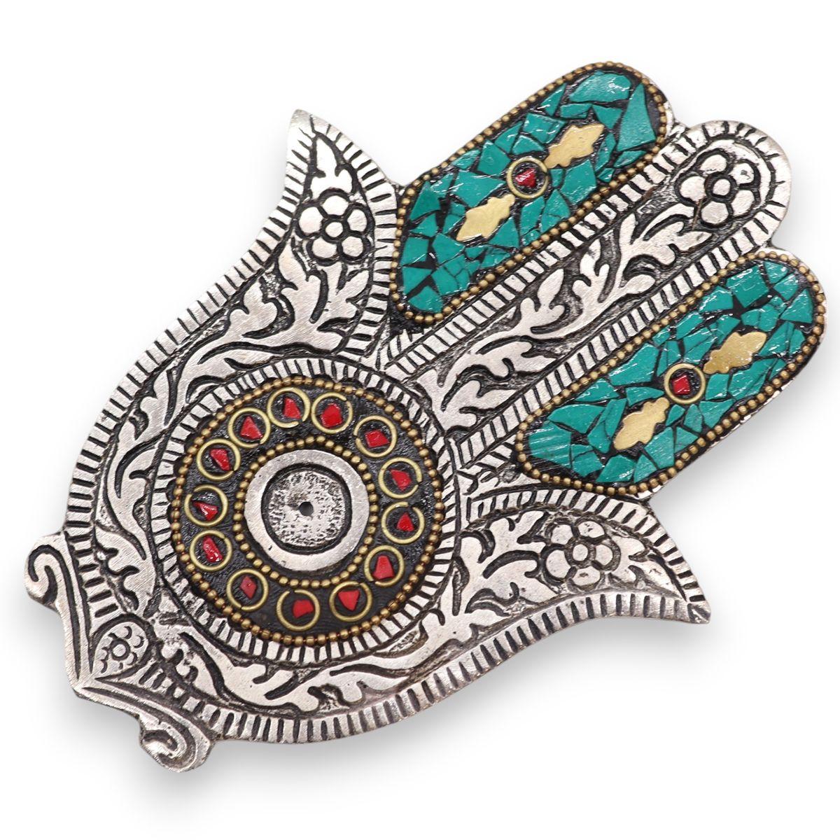 Porta-incenso Hamsa Verde Pequeno 13x5,5 cm