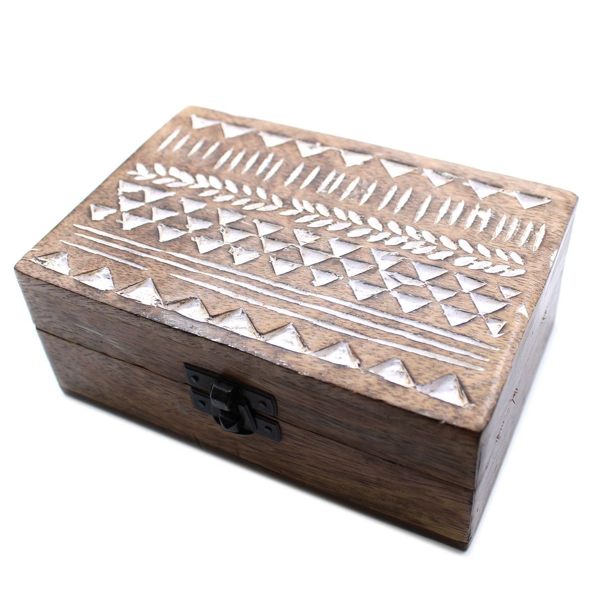 Caixa de madeira branca - 6x4 com design asteca