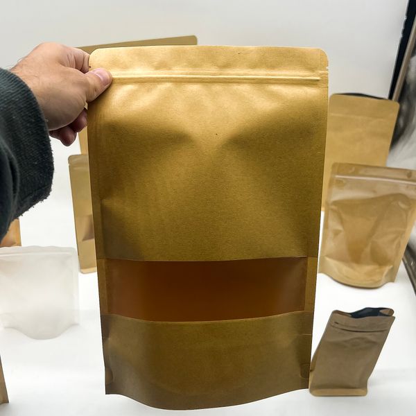 10x Kraft Window Bag 20 x 30 cm