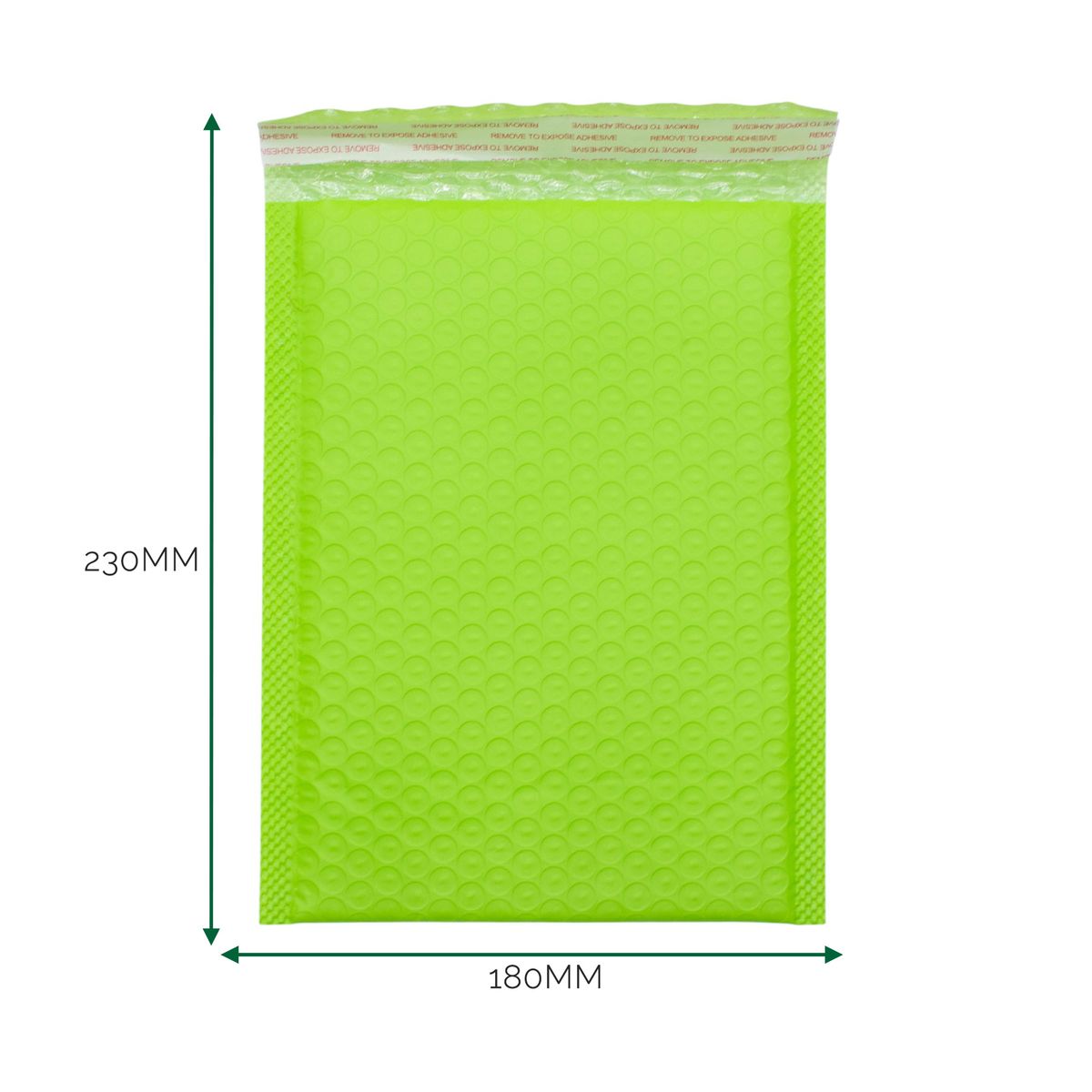 Envelope de bolhas de polietileno verde (180x230+40 mm)