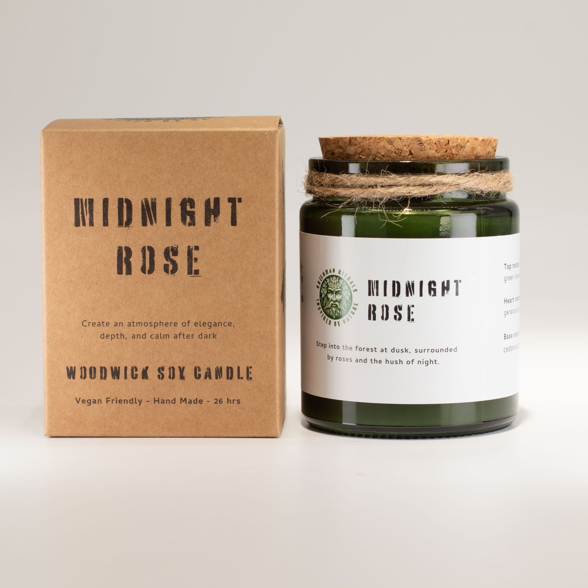 Greenman Woodwick Soy Candle - Midnight Rose