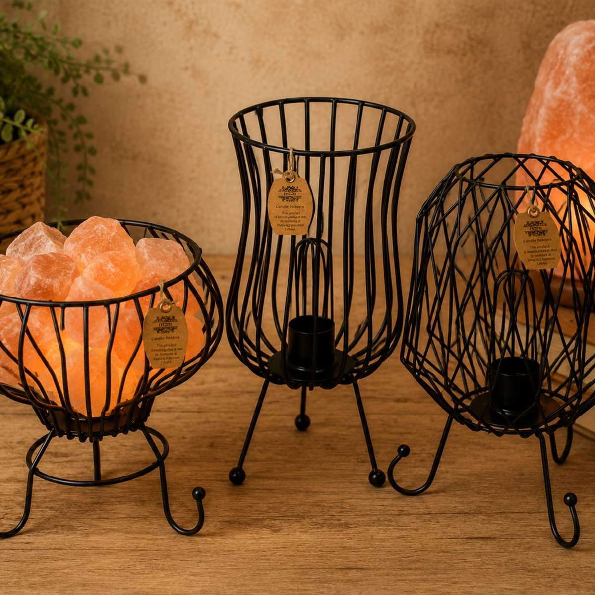 Lampe à Cristaux de Sel de l’Himalaya avec Support Métal