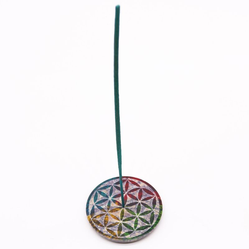 Porte-encens en pierre à savon Disque 8 cm - Fleur de Vie