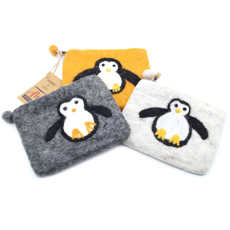 Pochette à glissière en feutre naturel (asst) -  Pengouin Mignon
