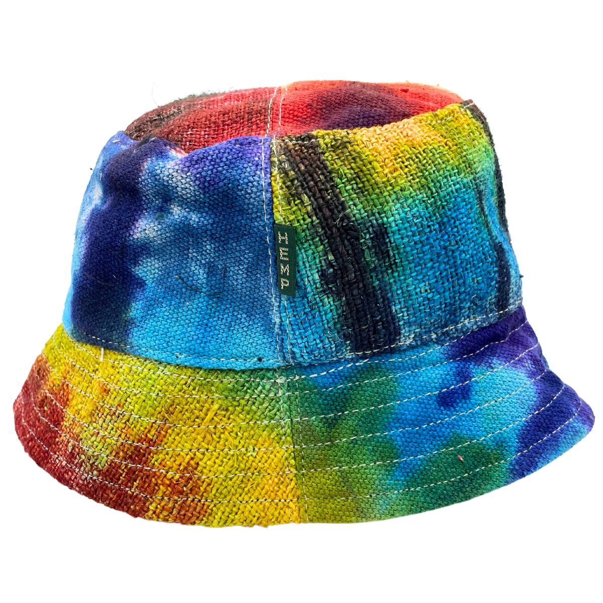 Chapéu boho de festival em cânhamo e algodão com remendos - Tiedye