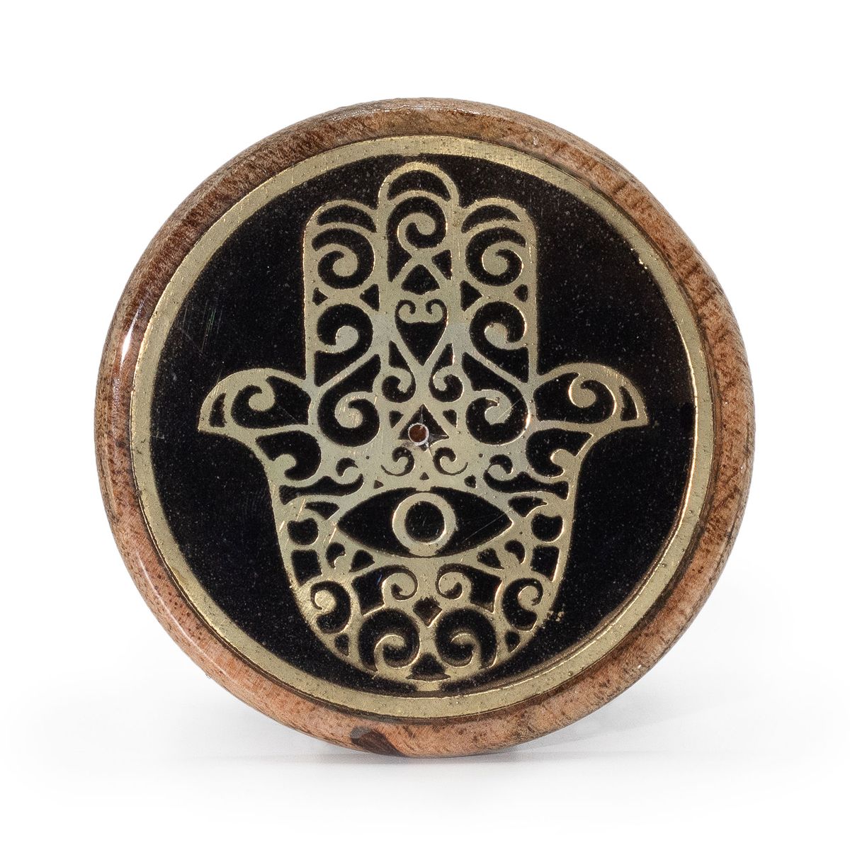 Dourado e castanho sobre madeira de manga - Hamsa