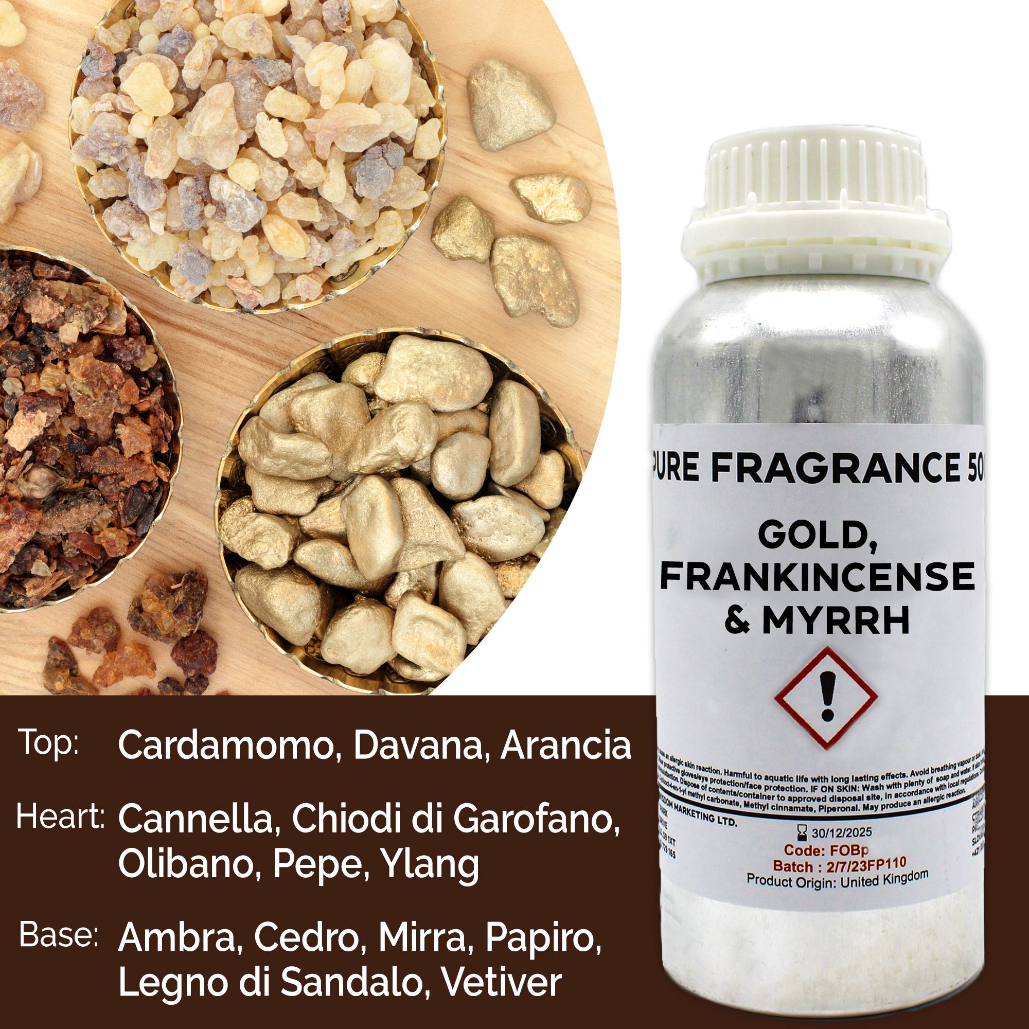 Óleo de Fragrância Puro Ouro, Incenso e Mirra - 500ml