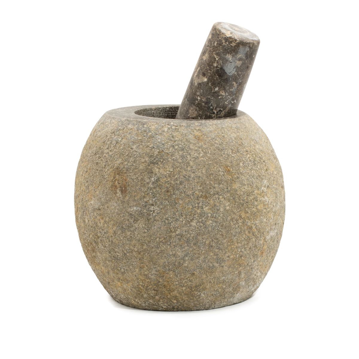 Almofariz e pilão decorativos de pedra de rio natural - Grande (aprox. 15x12 cm)