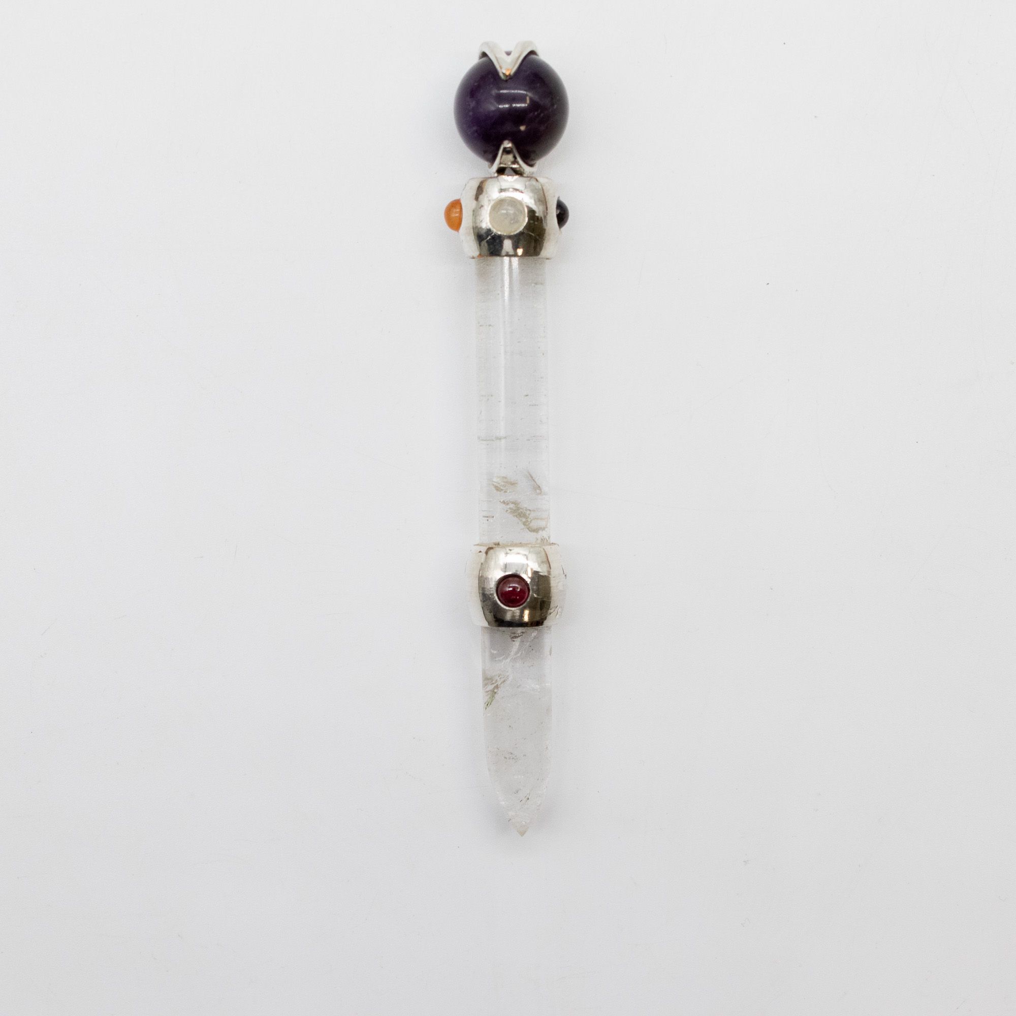 Varita Axis of Grace - Esferas de amatista y cuarzo rosa, tallo de cuarzo - 12 cm