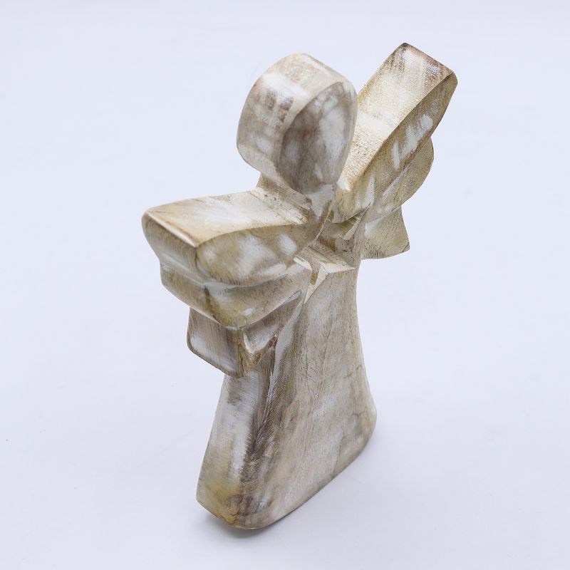 Anđeo od Drveta Manga - Bijela Patina s Izrezanom Zvijezdom - 18cm