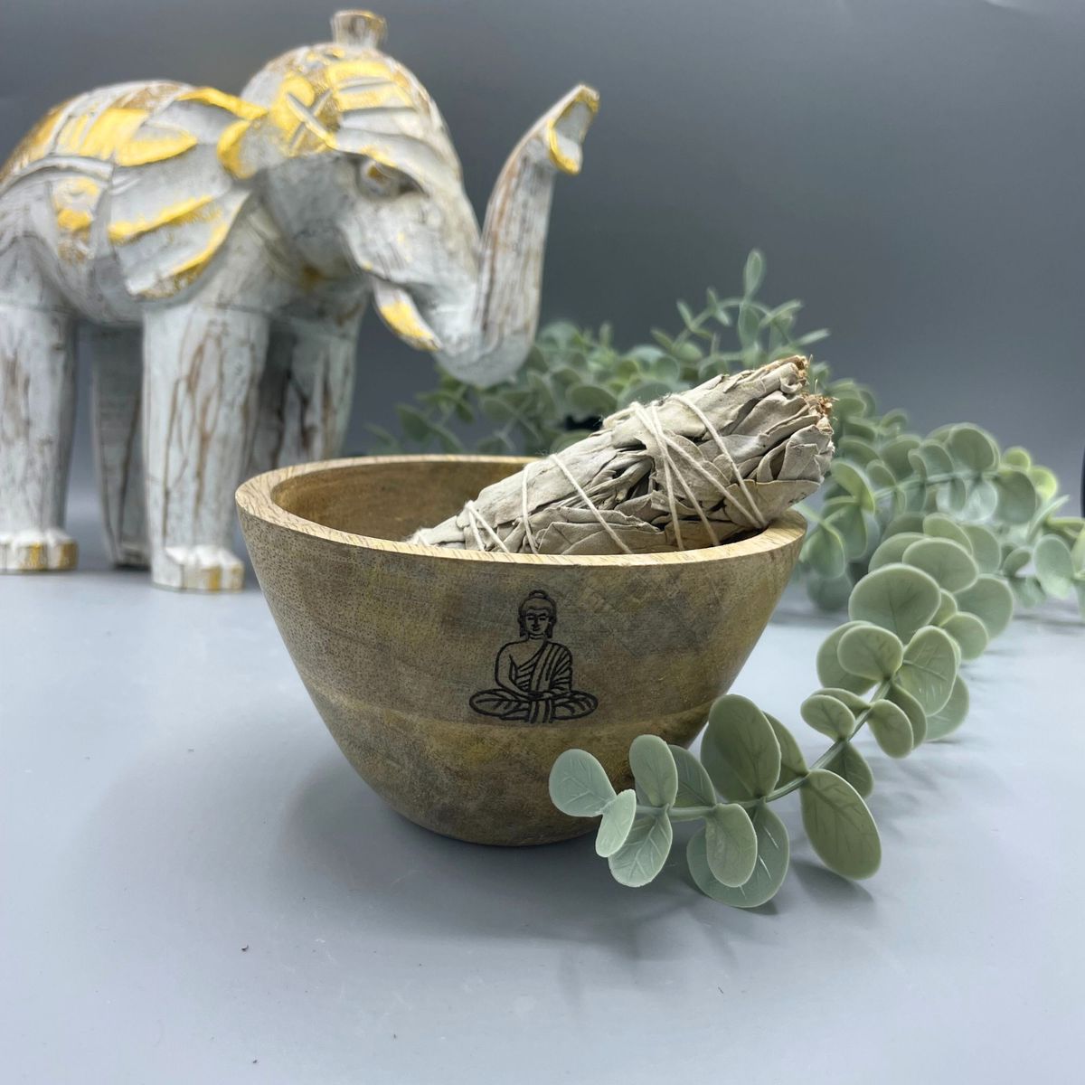 Taça de madeira para oferendas e rituais - Buda - 11x7 cm