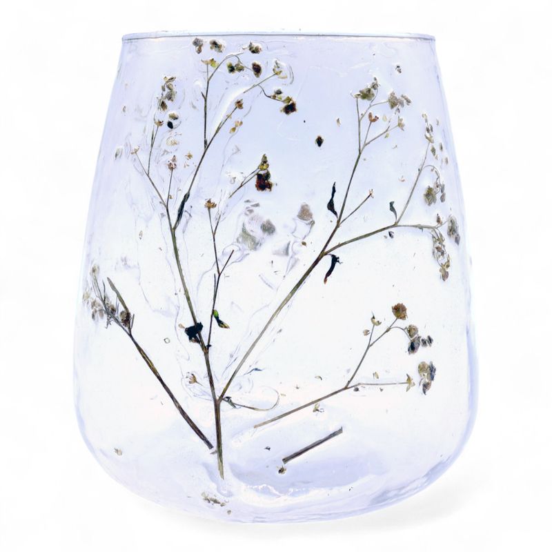 Naturligt Blommigt Glas - Vasformad Ljuslykta - Prästkrage (12x11cm)