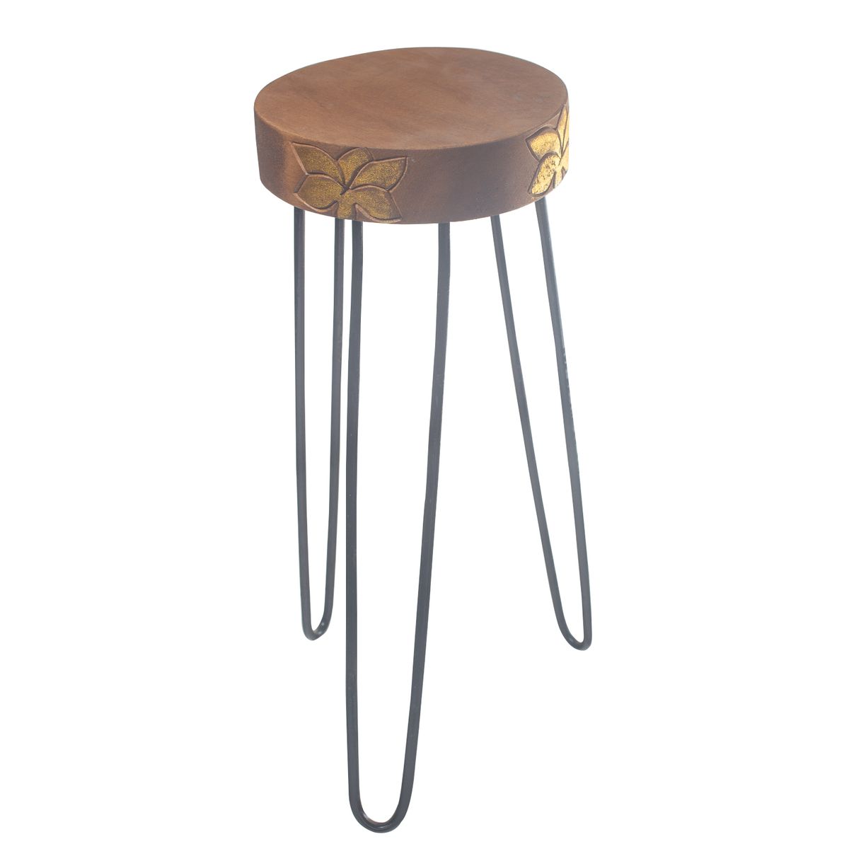 Suporte para plantas em madeira de Albasia - Detalhe natural e dourado