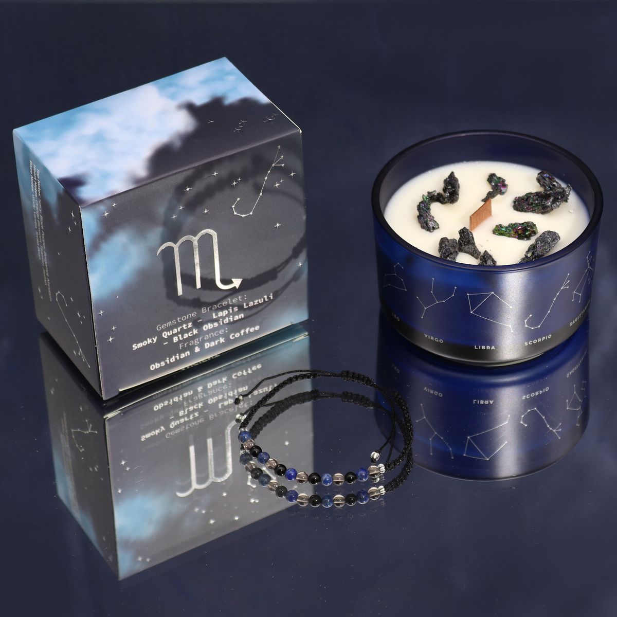 Vela de Cristal do Zodíaco com Pulseira de Pedras Preciosas - Escorpião