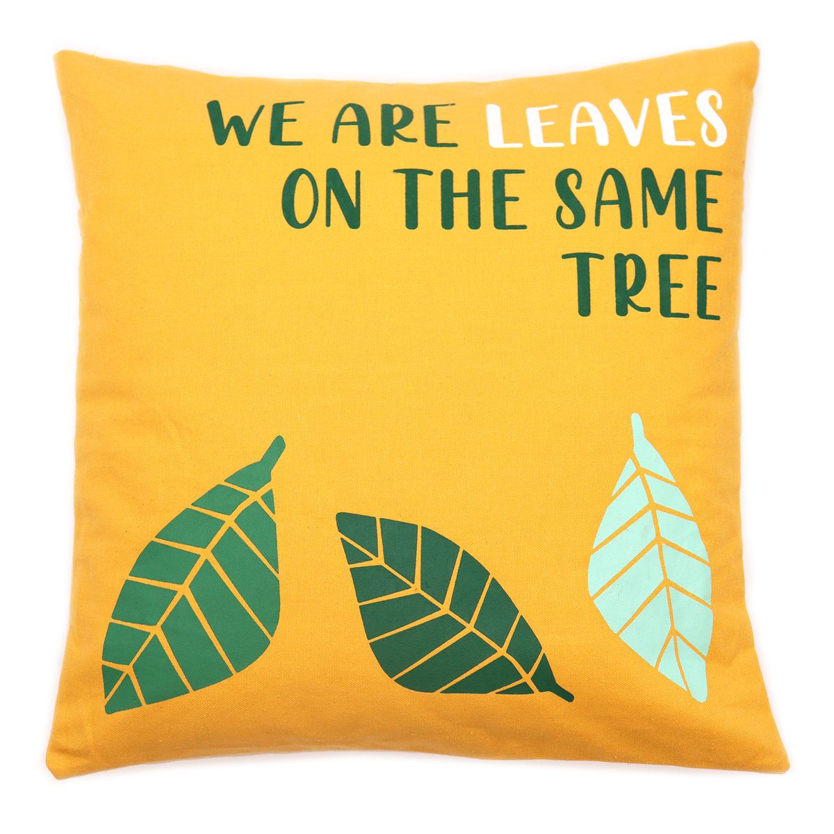 Capa de almofada de algodão estampada - Somos Folhas - Amarelo, azul e natural