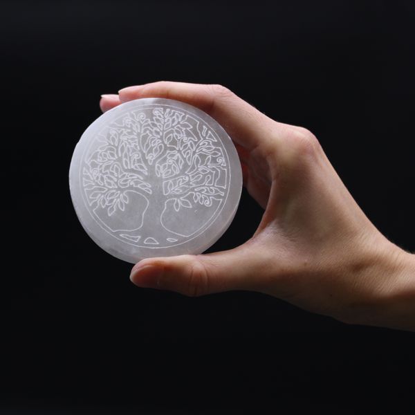 Petite Plaque de Sélénite 8cm - Arbre de Vie