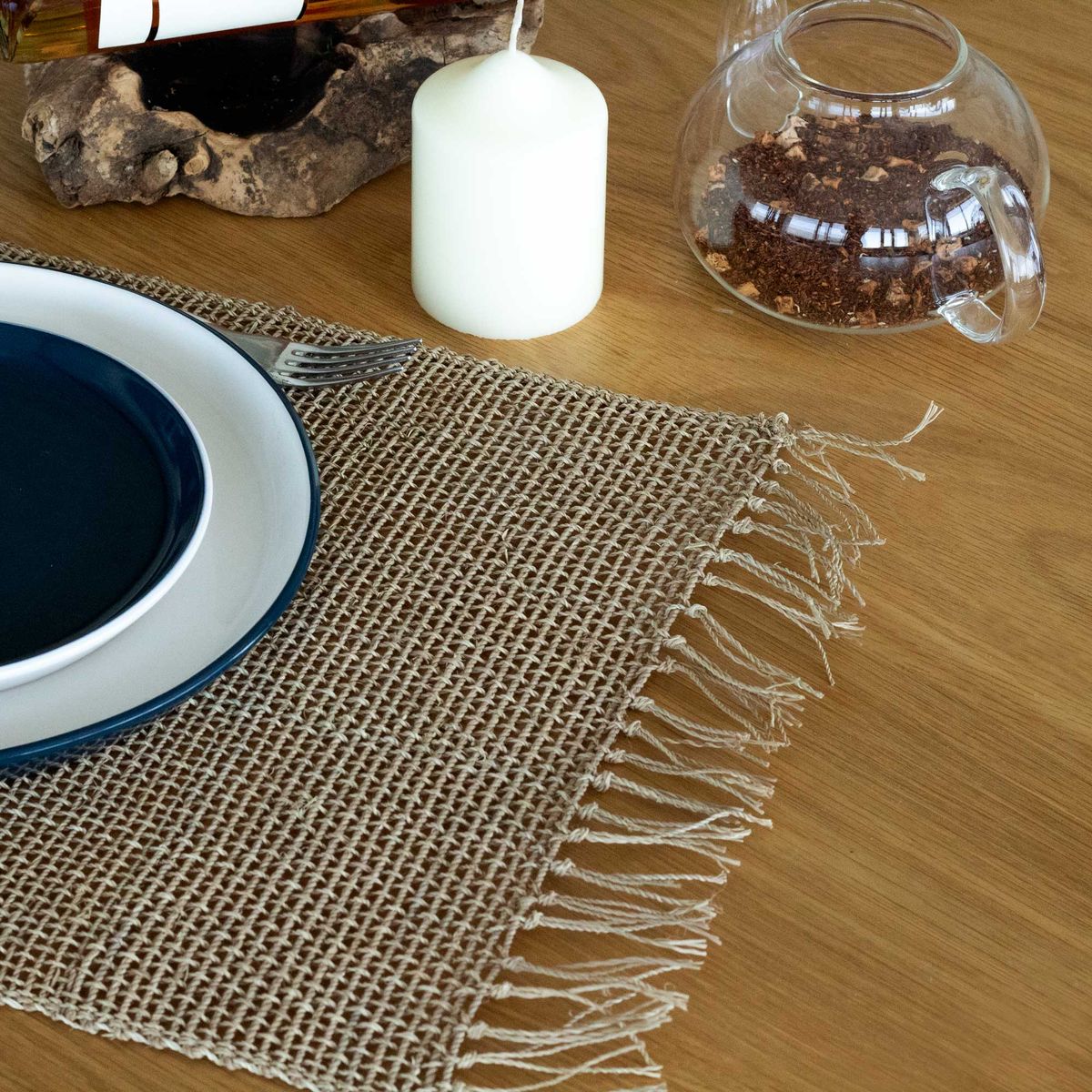 Toalha de Mesa Individual Natural Jacinto de Água com Franjas - Natural